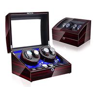 GSZCCZS Watch Winder 4+6 Automatic Watch Winders Storage Case Watch Box Wooden Silent Motor Five Modes Adjustable Watch Pillows LED Backlight Open Lid and Stop Automatically,Leather 005 Watch