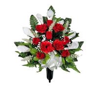 GSZCCZS White Calla Lilies Cemetery Cone, Red Roses Grave Flowers for Perfect Funeral or Memorial Decoration 12 Bundles Artificial Flowers Outdoor Fake Fall Fl