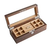 GSZCCZS Wooden Jewelry Box 2-Layer Jewelry Organizer Jewelry Case Clear Lid Jewelry Storage Box with Key (Color : A)