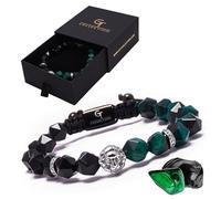 GT collection Men's Green Tiger Eye & Black Onyx Lion Head Beaded Bracelet - Premium Natural Gemstone Adjustable Bracelet for Men - 10mm Beads - Silver Charm - One Size Fits All - Gift for Him