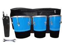 GT manufacturers Professional Three Piece Hand Made Wooden Bongo Drum Set With Tool Kit (Blue/Yellow)