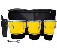 GT manufacturers Professional Three Piece Hand Made Wooden Bongo Drum Set With Tool Kit (Yellow)