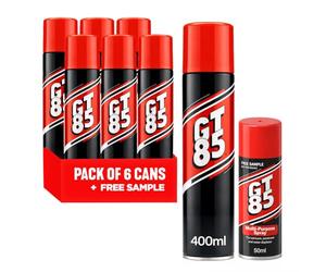 GT85 Multi-Purpose Lubricant Spray 6 Pack | Penetrating Oil with Rust Protection | Cleans, Protects & Restores | Stops Squeaks, Frees Stuck Parts | Bike Chain Lubricant | Includes 50ml Travel Size