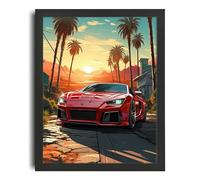 GTA Poster GTA Wall Art For Gaming Room GTA Print Red Sports Car Art Gamer Gift A1 Poster on Canvas - Wall Art Home Decor Movie Poster Canvas Film Cinema Retro Vintage Cult Classic Nostargic Saga Mod