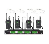 GTD Audio 4x800 Adjustable Channels UHF Diversity Wireless Cordless Microphone System with 4 Bodypacks, 4 Beige Headsets & 4 Lapels Mics, Range 450 ft, (8 Mics)
