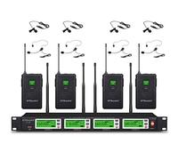 GTD Audio 4x800 Channel Selectable Frequency UHF Diversity Wireless Hand-held/Lavalier Headset Microphone Mic System (4 Lavaliere Mics)