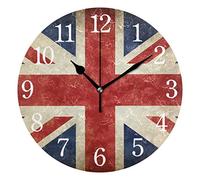 GTDEALS Wall Clock, Vintage UK Union Jack Flag Acrylic Round Non Ticking Clocks Decorative Art Painting for Office Classroom Home Bedroom Living Room Bathroom Kitchen Decor