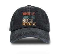 GTDEALS Write Shoot Edit Repeat Adjustable Washed Cotton Baseball Cap, Funny Retro Trucker Hat Producer Vlogger Journalist Film School Student