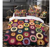 GTDKSUEVG 3D Design Printed 3 Pcs Bedding Set Bed Decor Extra Crochet Flower s Comforter Cover Durable Anti-allergic for Kids,Teens,Adults Colorful Handmade Craft Quilt Cover Single（140x200cm）