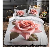 GTDKSUEVG 3D Design Printed 3 Pcs Bedding Set Bed Decor Super Pink Rose Bloom Quilt Cover Washable Wrinkle-Resistant for Youth,Kids,Women Floral Duvet Cover Double（200x200cm）