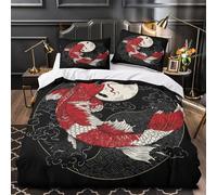 GTDKSUEVG 3D Design Printed 3 Pcs Bedding Set Bed Decor Zipper Closure Extra Soft Koi Fish Comforter Cover Durable Anti-allergic for Kids,Teens,Adults Japanese Tattoo Quilt Cover Single（135x200cm）