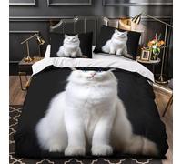 GTDKSUEVG 3D Design Printed 3 Pcs Bedding Set Bed Decor Zipper Closure Super White Cat with Blue Eyes Quilt Cover Hypoallergenic Hotel Quality for Adults,Youth,Kids Duvet Cover Super king（260x220cm）
