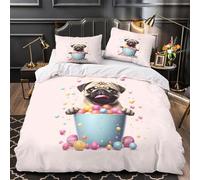 GTDKSUEVG 3D Design Printed 3 Pcs Bedding Set Bed Decor Zipper Super Soft Cute Pug Puppy Comforter Cover Washable Machine Washable for Youth,Kids,Women Coon Playful Quilt Cover King（220x240cm）