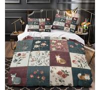 GTDKSUEVG 3D Design Printed 3 Pcs Bedding Set Bedroom Decor Foxes+Animals Comforter Cover Machine Washable Hotel Quality for Youth,Teens,Boys Floral Quilt Cover Single（135x200cm）