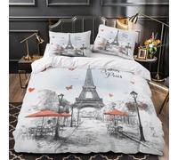 GTDKSUEVG 3D Design Printed 3 Pcs Bedding Set Bedroom Decor Hidden Zipper Super Soft Paris Eiffel Tower Comforter Cover Easy Care Machine Washable for Boys,Kids,Women Quilt Cover Double（200x200cm）