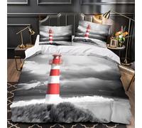 GTDKSUEVG 3D Design Printed 3 Pcs Bedding Set Bedroom Decor RedLighthouse Comforter Cover Machine Washable Hotel Quality for Youth,Teens,Boys CoastalScenic Quilt Cover Double（200x200cm）