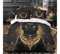 GTDKSUEVG 3D Design Printed 3 Pcs Bedding Set Bedroom Decor Super Black Cat Mystical Comforter Cover Easy Care Machine Washable for Boys,Kids,Women ancient Egyptian Quilt Cover Super king（260x220cm）