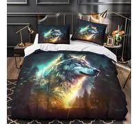 GTDKSUEVG 3D Design Printed 3 Pcs Bedding Set Home Decor Ultra Wolf Head Glow Duvet Cover Hypoallergenic Hotel Quality for Boys,Teenagers,Women Fantasy Digital Comforter Cover Super king（260x220cm）