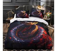 GTDKSUEVG 3D Design Printed 3 Pcs Bedding Set Room Decor Zipper Closure Ultra Snake with Glowing Eyes Comforter Cover Breathable Wrinkle-Resistant for Kids,Teens,Boys Quilt Cover Double（200x200cm）