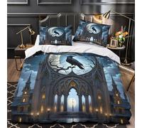 GTDKSUEVG 3D Design Printed 3-Piece Bedding Set Bed Decor Zipper Closure Design Gothic Castle Quilt Cover Washable Anti-allergic for Adults,Kids,Women Dark Fantasy Duvet Cover Single（135x200cm）
