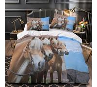 GTDKSUEVG 3D Design Printed 3-Piece Bedding Set Bed Decor Zipper Closure Design Horse Group Quilt Cover Washable Anti-allergic for Adults,Kids,Women Rustic Mountain Duvet Cover Single（140x200cm）