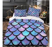 GTDKSUEVG 3D Design Printed 3-Piece Bedding Set Bedroom Decor Extra Mermaid Scales Comforter Cover Breathable Wrinkle-Resistant for Girls,Teens,Boys galaxy Quilt Cover King（220x240cm）