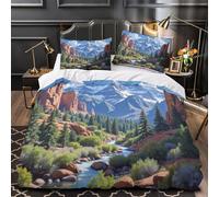 GTDKSUEVG 3D Design Printed 3-Piece Bedding Set Bedroom Decor Super Mountain Comforter Cover Washable Wrinkle-Resistant for Teens,Boys,Women Nature Scenic Print Quilt Cover Super king（260x220cm）