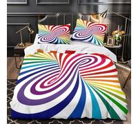 GTDKSUEVG 3D Design Printed 3-Piece Bedding Set Bedroom Decor Super Rainbow Swirl Comforter Cover Durable Machine Washable for Teens,Women,Boys Abstract Color Quilt Cover Double（200x200cm）