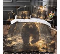 GTDKSUEVG 3D Design Printed 3-Piece Bedding Set Bedroom Decor Ultra Wild Bear Forest Comforter Cover Durable Hotel Quality for Teens,Kids,Women Nature Wildlife Painting Quilt Cover Single（135x200cm）