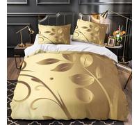 GTDKSUEVG 3D Design Printed 3-Piece Bedding Set Home Decor Extra Golden Leaf Duvet Cover Hypoallergenic All Season for Adults,Children,Teens Vintage Floral Comforter Cover Double（200x200cm）
