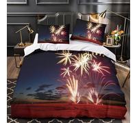 GTDKSUEVG 3D Design Printed 3-Piece Bedding Set Home Decor Ultra Fireworks Display Comforter Cover Breathable Anti-allergic for Teens,Adults,Kids night Celebration Quilt Cover Double（200x200cm）
