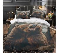GTDKSUEVG 3D Design Printed 3-Piece Bedding Set Room Decor Zipper Closure Ultra Wild Bear Roaring Comforter Cover Breathable Hotel Quality for Youth,Teens,Adults Quilt Cover King（220x240cm）