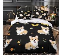 GTDKSUEVG 3D Design Printed 3 Pieces Bedding Set Bed Decor Hidden Zipper Super Soft Corgi Dogs Comforter Cover Breathable All Season for Girls,Kids,Teens Coon Cute Quilt Cover Double（200x200cm）