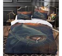 GTDKSUEVG 3D Design Printed 3 Pieces Bedding Set Bed Decor Super Catfish Fishing Comforter Cover Breathable All Season for Girls,Kids,Teens realistic Wildlife Painting Quilt Cover Single（140x200cm）