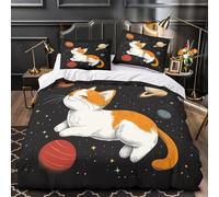 GTDKSUEVG 3D Design Printed 3 Pieces Bedding Set Bed Decor Super Soft Cute Cat Floating Comforter Cover Washable Anti-allergic for Teens,Boys,Women Space Adventure Quilt Cover Single（135x200cm）