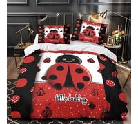 GTDKSUEVG 3D Design Printed 3 Pieces Bedding Set Bed Decor Zipper Closure Design Ladybug Comforter Cover Washable Hypoallergenic for Boys,Girls,Adults Red Polka Dot Quilt Cover Single（135x200cm）