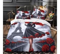 GTDKSUEVG 3D Design Printed 3 Pieces Bedding Set Bed Decor Zipper Super Soft Paris Woman Walking Comforter Cover Washable Machine Washable for Youth,Kids,Women Quilt Cover Double（200x200cm）