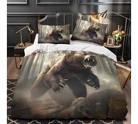 GTDKSUEVG 3D Design Printed 3 Pieces Bedding Set Bedroom Decor Hidden Zipper Super Wild Bear Roaring Comforter Cover Easy Care Machine Washable for Boys,Kids,Women Quilt Cover Single（135x200cm）