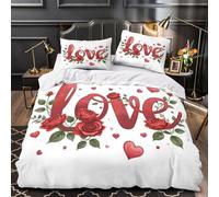 GTDKSUEVG 3D Design Printed 3 Pieces Bedding Set Home Decor Hidden Zipper Extra Romantic Love Quilt Cover Hypoallergenic All Season for Girls,Boys,Adults Valentine Rose Duvet Cover King（220x240cm）