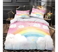 GTDKSUEVG 3D Design Printed 3 Pieces Bedding Set Room Decor Hidden Zipper Super Rainbow Sky Quilt Cover Durable All Season for Teens,Adults,Women Coon Cloud Duvet Cover Double（200x200cm）