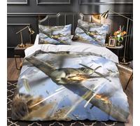 GTDKSUEVG 3D Design Printed 3 Pieces Bedding Set Room Decor Super WWII Fighter Battle Comforter Cover Washable Hypoallergenic for Kids,Adults,Women air Combat Action Quilt Cover Single（135x200cm）