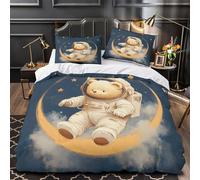 GTDKSUEVG 3D Design Printed 3 Pieces Bedding Set Room Decor Ultra Cute Bear Astronaut Comforter Cover Hypoallergenic Easy Care for Kids,Youth,Teens Coon Space Adventure Quilt Cover Single（140x200cm）