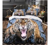 GTDKSUEVG 3D Design Printed 3 Pieces Bedding Set Room Decor Ultra Fierce Tiger Roar Comforter Cover Hypoallergenic Easy Care for Kids,Youth,Teens wild Animal Action Quilt Cover Single（140x200cm）