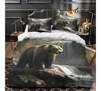 GTDKSUEVG 3D Design Printed 3 Pieces Bedding Set Room Decor Zipper Super Wild Bear Standing Comforter Cover Durable Machine Washable for Kids,Teens,Women Nature Painting Quilt Cover King（220x240cm）