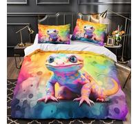GTDKSUEVG 3D Design Printed 3PCs Bedding Set Bed Decor Ultra Colorful Lizard Quilt Cover Breathable All Season for Youth,Adults,Children istic Digital Painting Duvet Cover Super king（260x220cm）