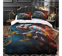 GTDKSUEVG 3D Design Printed 3PCs Bedding Set Bedroom Decor Design Colorful Chameleon Comforter Cover Easy Care Machine Washable for Teens,Youth,Boys Nature Wildlife Quilt Cover King（220x240cm）