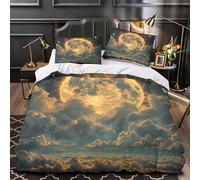 GTDKSUEVG 3D Design Printed 3PCs Bedding Set Bedroom Decor Super Golden Moon Glow Comforter Cover Durable Machine Washable for Teens,Women,Boys Fantasy Celestial Quilt Cover Super king（260x220cm）