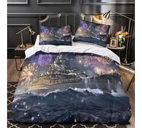 GTDKSUEVG 3D Design Printed 3PCs Bedding Set Bedroom Decor Zipper Closure Super Warship Fireworks Comforter Cover Washable Wrinkle-Resistant for Teens,Boys,Women Quilt Cover Super king（260x220cm）