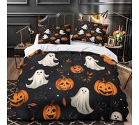 GTDKSUEVG 3D Design Printed 3PCs Bedding Set Halloween Decor Comforter Cover Home Decor Hidden Zipper Extra Soft Breathable for Teens,Boys,Girls ghosts Pumpkins Duvet Cover Single（140x200cm）