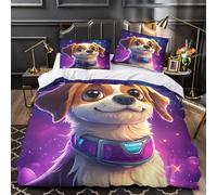 GTDKSUEVG 3D Design Printed 3PCs Bedding Set Home Decor Zipper Extra Soft Cute Puppy Duvet Cover Breathable Anti-allergic for Youth,Boys,Adults Coon Space Adventure Comforter Cover King（220x240cm）